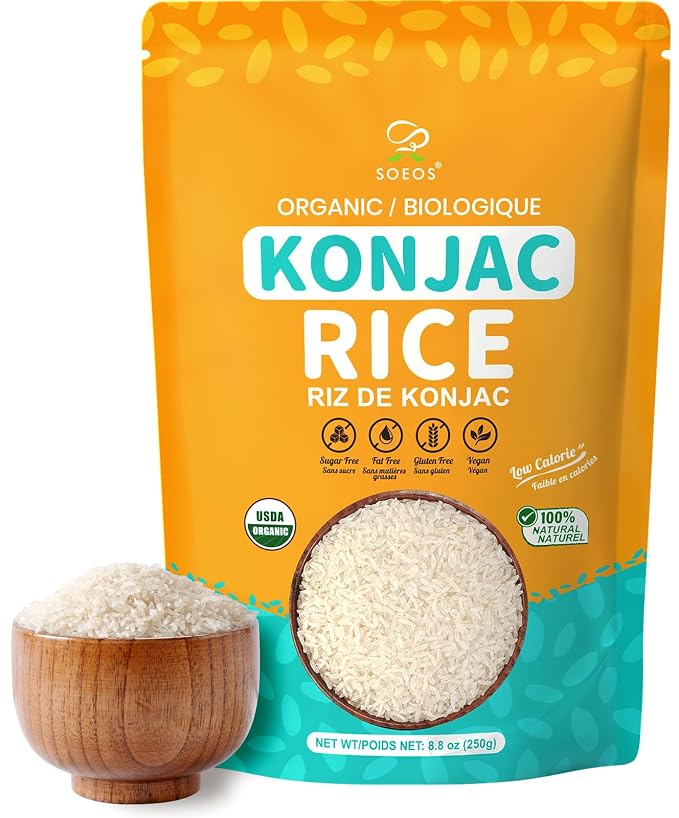 Soeos Organic Konjac Rice, Dried Shirataki Rice, 8.8oz (250g), Gluten Free, Plant-Based, Low Carbs, Quick-Cooking Rice Alternative, Pantry Staple for Stir-Fries, Soups & More