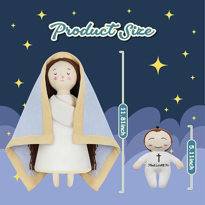 free-space Jesus Plush Doll Virgin Mary Doll Religious Toys Guardian Angel Stuffed Baptism Plush Toy Gifts for Kids for Christening Religious Christmas (Virgin Mary with Baby Jesus)