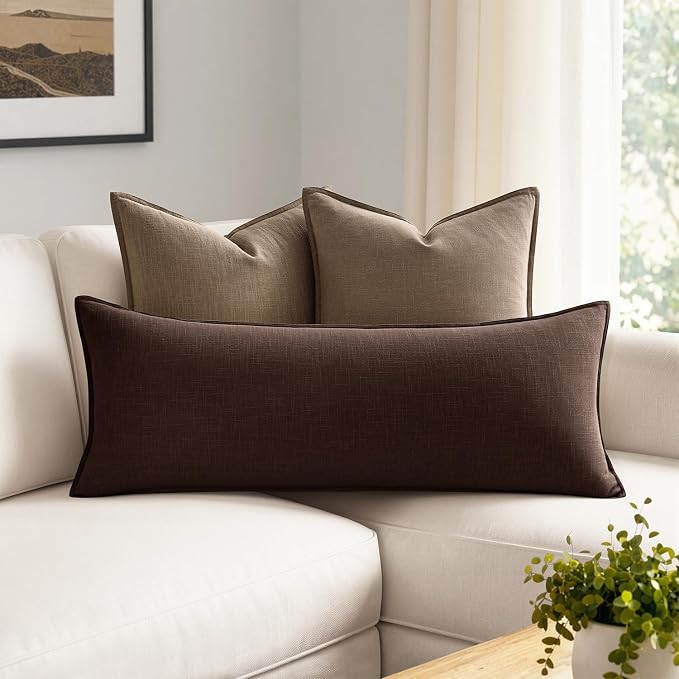 MIULEE Decorative Linen Lumbar Pillow Cover 14x36 Inch Dark Brown | Fall Autumn Boho Farmhouse Couch Long Throw Pillow for Bed, Pack of 1 Accent Modern Pillowcase, Sofa Livingroom Home Decor