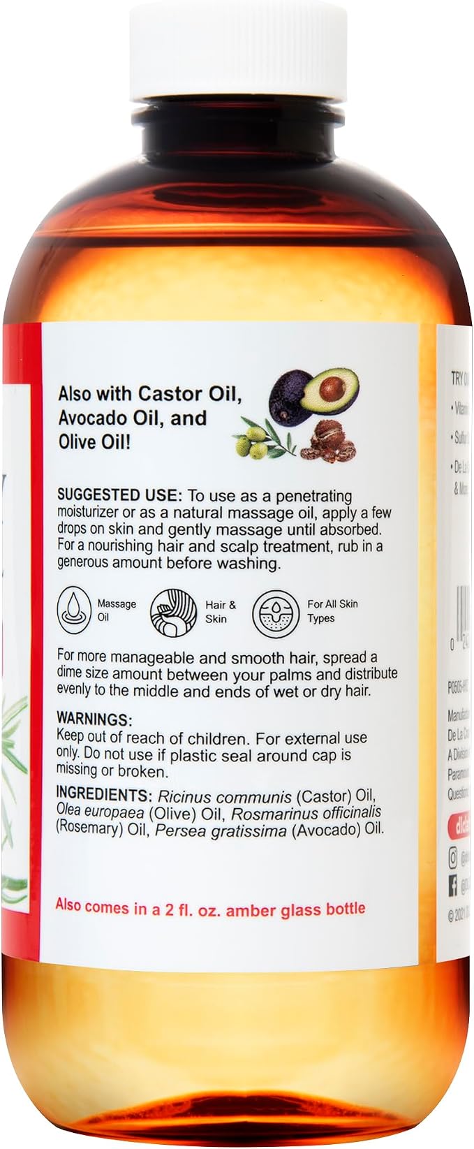 Rosemary Oil Blend Moisturizer with Castor, Avocado and Olive Oil - Topical Use Only 8 FL. OZ. (236 mL)