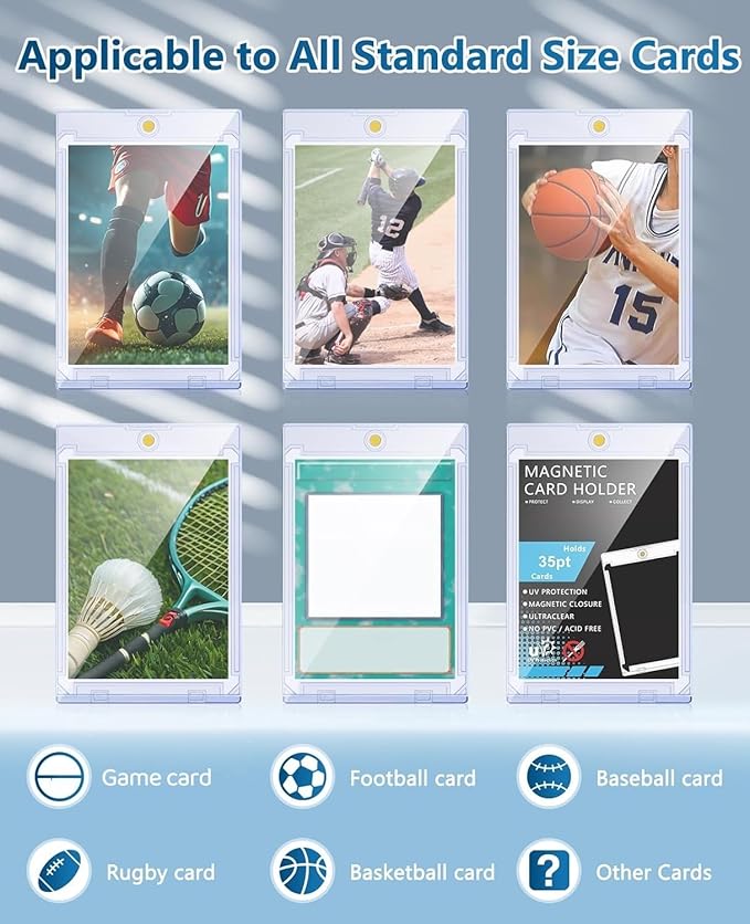 25ct Magnetic Card Holders: 35 pt Magnetic Cards Case for Trading Cards, U-V Protection Hard Plastic Card Protectors for Sports, Baseball, Game, Standard Display
