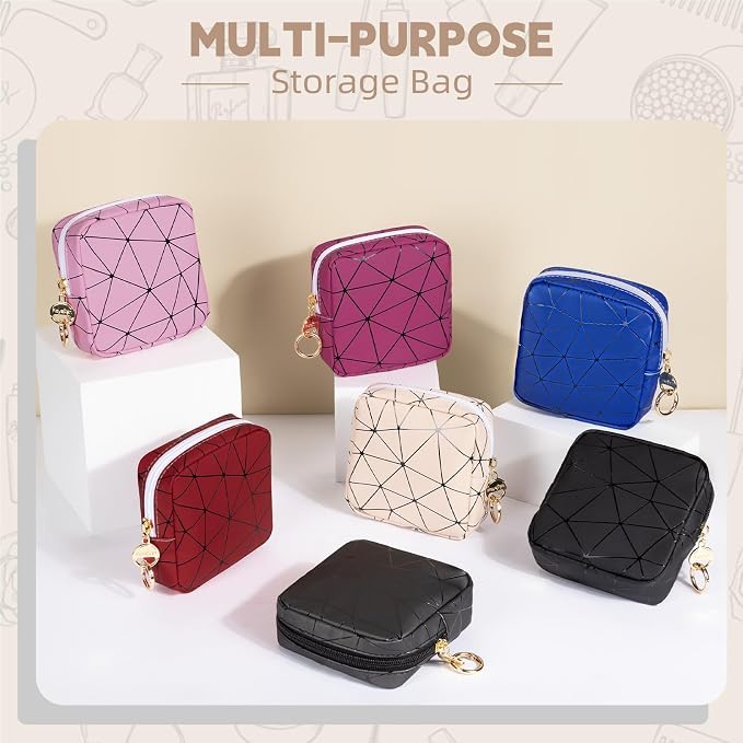 Period Bag for Teen Girls, PU Leather Sanitary Napkin Storage Bag, Menstrual Pad Bag Period Pouches Tampon Holder for Purse (Red)
