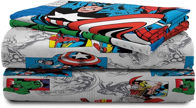 Jay Franco Kids Sheet Set with Fitted, Flat Sheets & Pillow Cover - Ultra-Soft Bedding with Pillowcase for Room Decor, White - Avengers, 3 Piece Twin