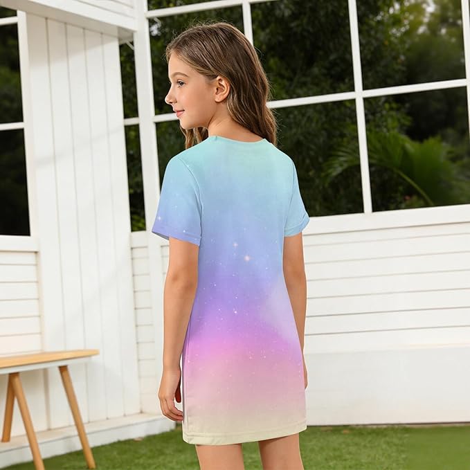 Girl's Anime K-POP Graphic Long Dress T-Shirt - Casual Loose Fit Short Sleeve Top