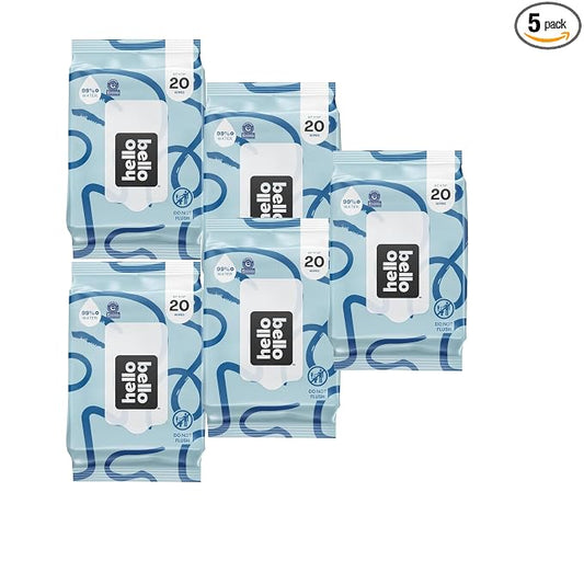 Hello Bello Premium Fragrance-Free Travel Size Baby Wipes, with Chamomile & Aloe Extracts for Sensitive Skin - 1 Resealable Pack : 20 Total Wipes (Pack of 5)