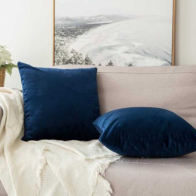 MIULEE Velvet Throw Pillow Covers 18x18 Inch Pack of 2 Dark Blue | Soft Solid Decorative Pillow Covers, Modern Luxury Home Decor, for Couch Chair Sofa Bedroom Livingroom