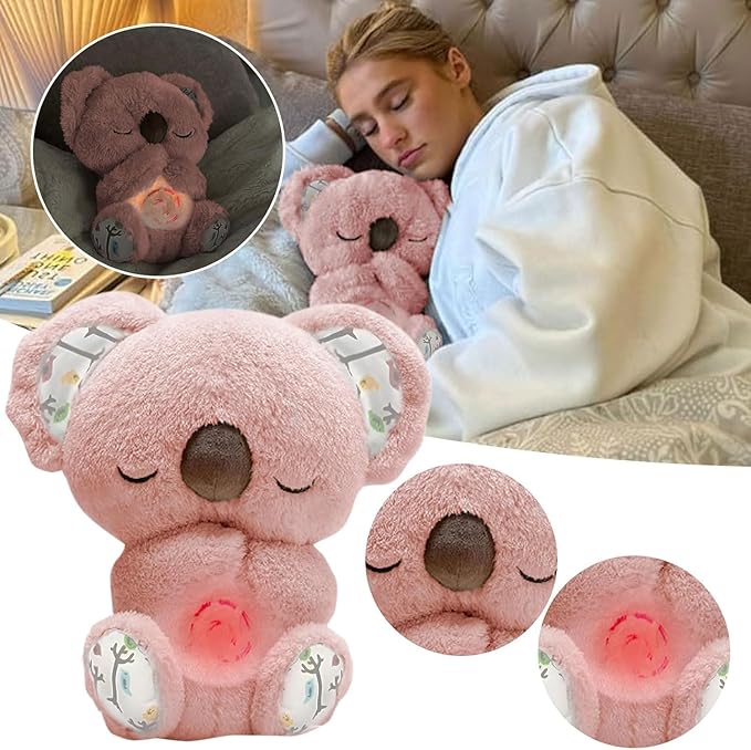 Relief Koala Breathing Stuffed Toy, Anxiety Relief Plush Breathing Animal, Sleeping Koala Plush Breathing with Musical Lights & Adjustable Rhythmic Breathing Motion (Pink)