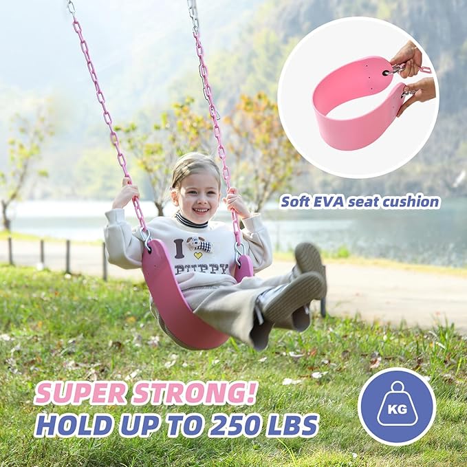 2 Pack Pink Swings Seats Heavy Duty 66 Inches Chain Plastic Coated - Playground Swing Set Accessories Replacement with Snap Hooks (Pink)