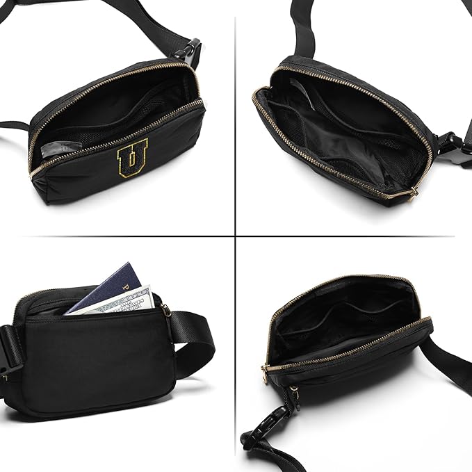 Gitus Belt Bag Fanny Pack Crossbody Bags with Initial Letter Patch Gifts for Wife Older Women Mother Coworker Bridesmaid Anniversary Travel Gifts Beach Gifts (Black-U)