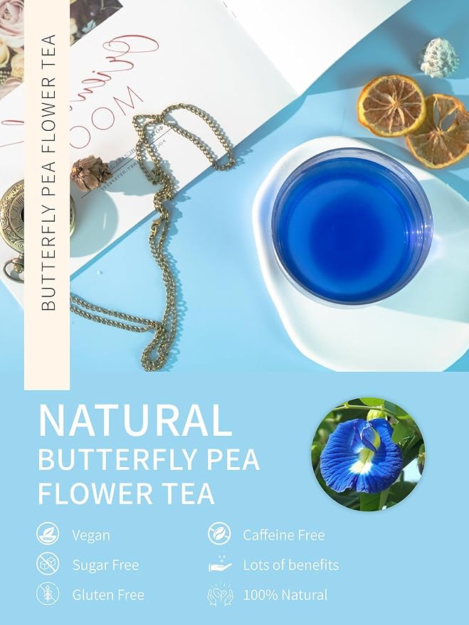 TeeLux Butterfly Pea Flower Powder, Natural Butterfly Pea Flower Tea for Blue & Purple Drinks and Food Coloring, Caffeine-Free, 7oz/200g