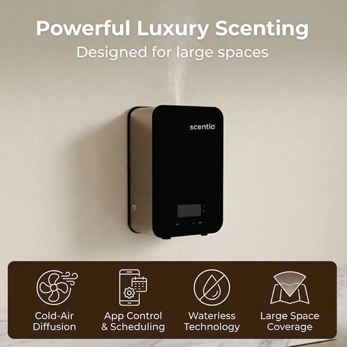 HVAC Scent Diffuser System with App | Waterless Diffuser for Home, Office, Large Room, Studio, Yoga,| Coverage Upto 2500 Sq.ft | Scentia CASA SC 2000 Black/Rose Gold