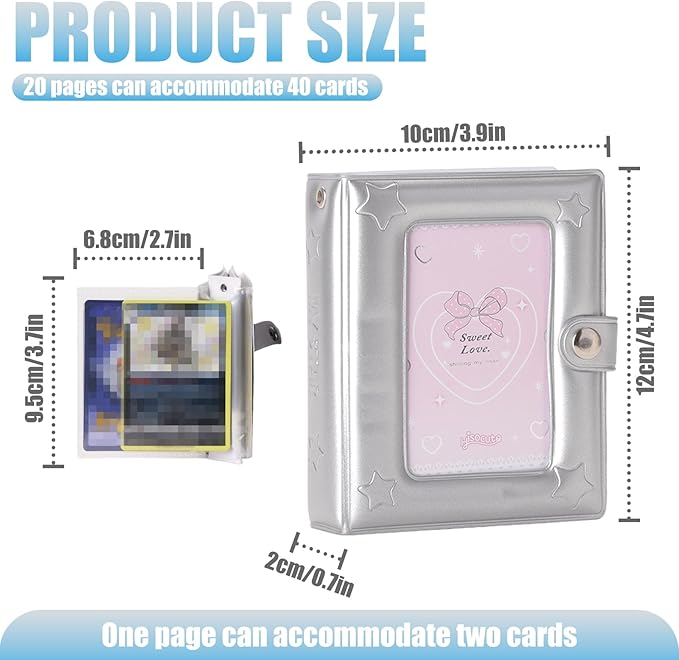 Small 1 Pocket Trading Mini Card Binder Collection with 40 Count for MTG, Sports,TCG Cards (Silver)