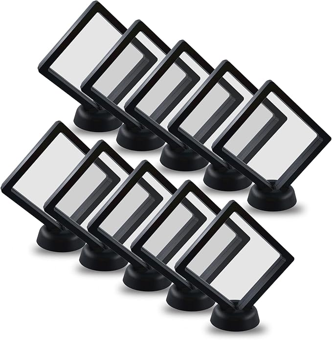 10Pcs Coin Holder Challenge Coin Display Stand, Black 3D Floating Display Case for AA Coin Medallions Jewelry Rock Gem Arrowhead Collecting and Display (3.5×3.5×0.8 inches)