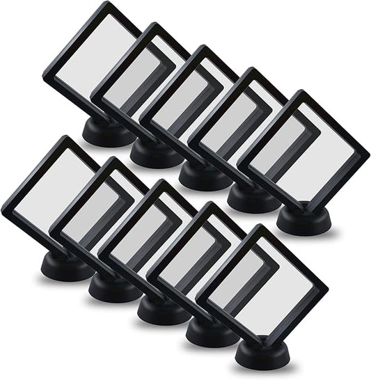 10Pcs Coin Holder Challenge Coin Display Stand, Black 3D Floating Display Case for AA Coin Medallions Jewelry Rock Gem Arrowhead Collecting and Display (3.5×3.5×0.8 inches)