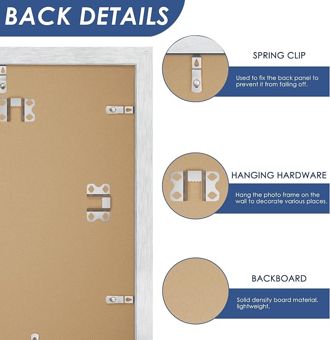 8x10 Picture Frame Set of 6, Wall or Tabletop Display, Silver | Display Pictures 5x7 with Mat or 8x10 Without Mat, Horizontal or Vertical, Gallery Wall Frame Set, Wedding Birthday Gifts