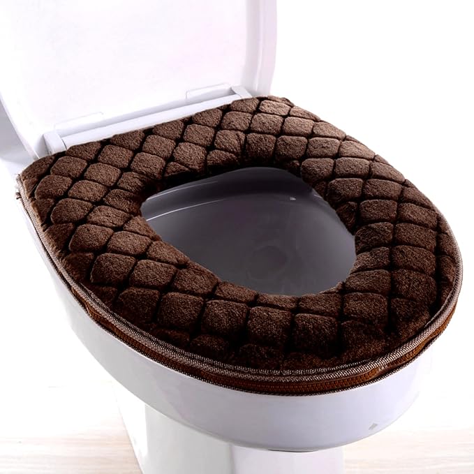 Toilet Seat Cover Pad Toilet Seat Cushion Washable & Comfortable Cover Pads, Fits Most Size Lids Mat U Shaped Covers for Bathroom Pad with Zipper Cushioned Soft Warmer Washable