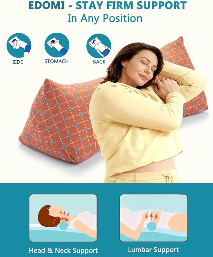 Wedge Contour Buckwheat Pillow for Neck Pain Relief, Ergonomic Triangle Neck Pillow for Side and Back Sleepers, Adjustable Breathable Pillow with Washable Cover 15.7"x5.9", Red