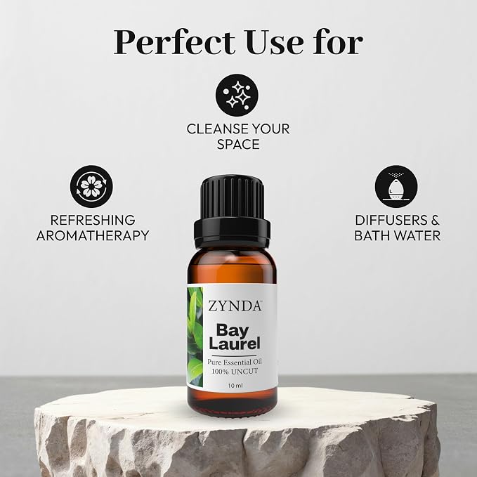 Bay Laurel Essential Oil for Revitalizing Skincare - Herbal & Stimulating Aroma Massage Oil for Therapy Delight - 100% Natural Laurel Leaf Oil for Relaxation, Aromatherapy & Calming Atmosphere