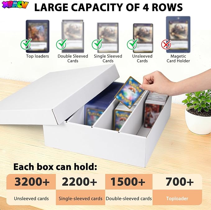 5-Pack Toploader Trading Card Storage Box, 4 Row 3200 Count White Cardboard Storage Box for Basketball/MTG/TCG/Sports/Game Cards Organizer and Collection