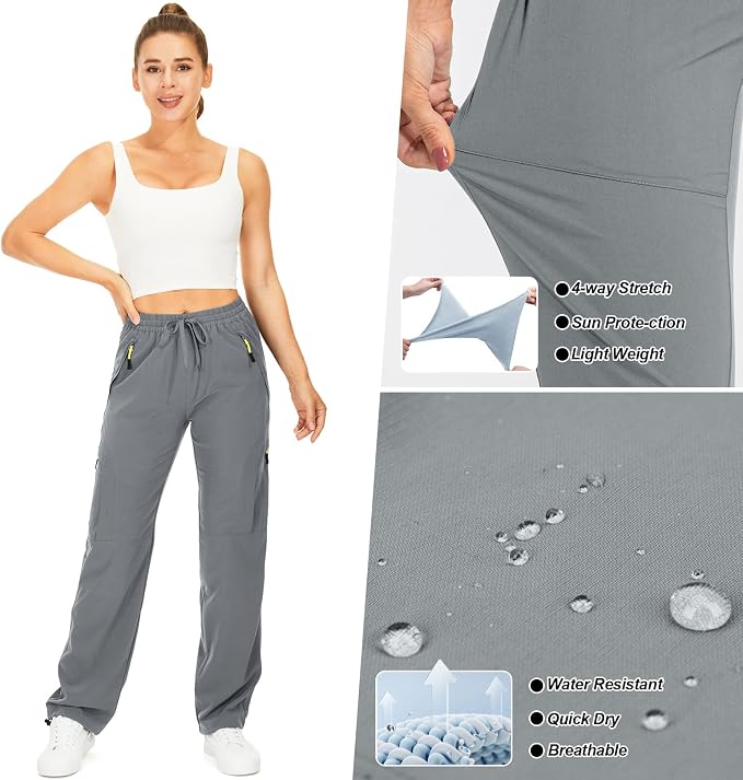Womens Hiking Pants Quick Dry UPF 50 Lightweight Travel Golf Cargo Safari Pants Zipper Pockets