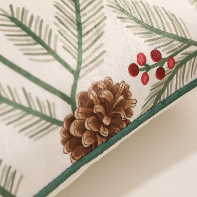 Designer Chrismas Velvet Throw Pillow Cover,18"x18"-Carol B | Vintage Square Pillow Cover,Concealed Zipper Design,Pinecones Pattern,Sofas,Bedroom,Living Room,Lounge Chairs,Decor