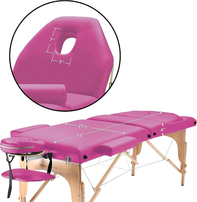 Saloniture Professional Portable Massage Table with Backrest - Hot Pink