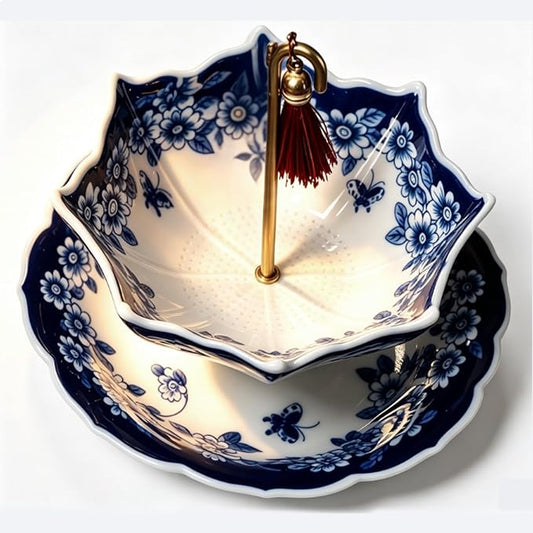 Umbrella Tea Strainer, Blue and White Porcelain | Umbrella Shape Ceramic, For Loose Leaf Tea, Rotating Design, Coffee Brewing Filter