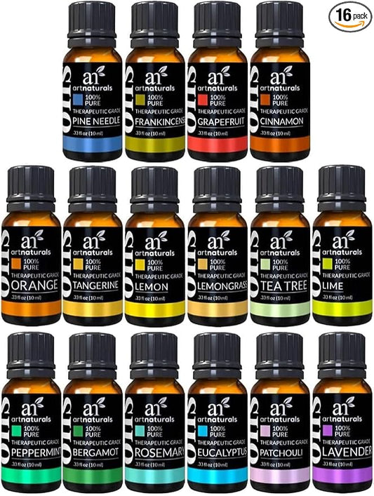 ArtNaturals Top 16 Essential Oils Set – 100% Pure Aromatherapy Oils Gift Set with Lavender, Peppermint, Tea Tree, Eucalyptus, Frankincense, Lemon, Orange & More, 16 x 10 mL