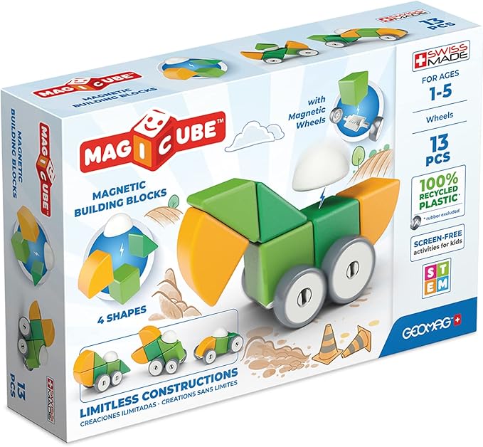 Geomag Magicube 13pcs Magnetic Blocks - Magnetic Building Blocks for Toddlers 1-3, Montessori Toys for 1+ Year Old, Autism Sensory Product, Magnets for Kids