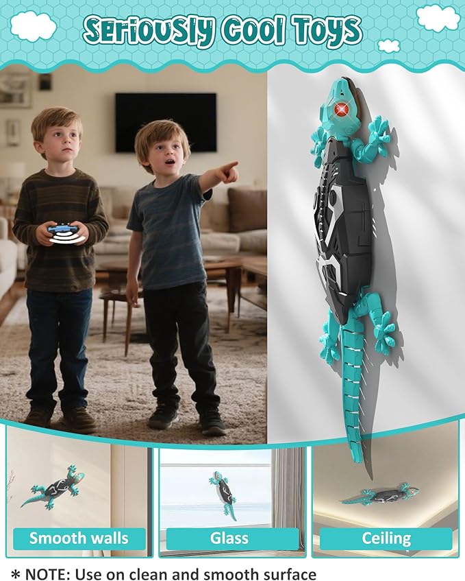 Rc Wall Climbing Gecko Toys for Kids Age3+, Blue Wall Crawler Gecko,Remote Control Electric Lizard with Led Glowing Eyes,Cool Christmas Birthday Gifts for Boys Girls Teens Ages 3 4 5 6 7 8 9 10+