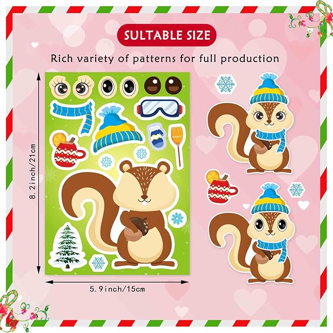 24 Sheets Winter Stickers for Kids Toddlers, Make-a-face Stickers Make Your Own Winter Animal Stickers, Winter Holiday Gifts Christmas Party Decorations Supplies