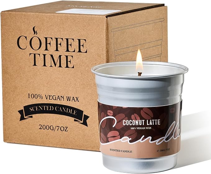 M&SENSE Coconut Latte Scented Candle, Soy Wax 7oz | 42 Hours Long Lasting, Clean Burn, Non-Toxic, Relaxing Aromatherapy