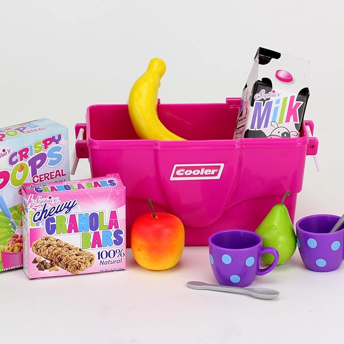 Sophia's Pretend Play Food & Picnic Toy Playset for 18 inch Girl Dolls with Cooler & Tea Party Accessories, Hot Pink