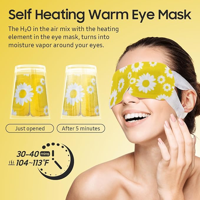 BeHoomi 20Packs Steam Eye Mask, Heated Eye Mask Warm Compress for Eyes, Disposable Self Heating Steam Mask for Sleep, Spa, Travel Essentials, Relaxation Gifts for Women, Mothers Day Gifts (Chamomile)