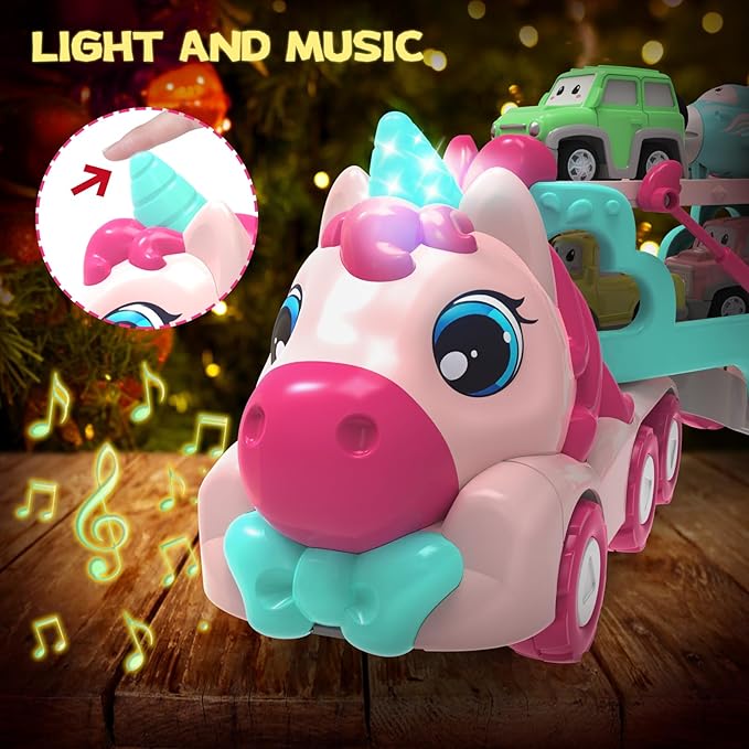 Girl Toddler Toys 3 4 5,Unicorn Toys Truck with Light & Sound, 3 4 5 6 7 8 Year Old Girl Gifts,Toy Cars for Toddlers Girls,Birthday Gifts for 3-12 Year Old Girls