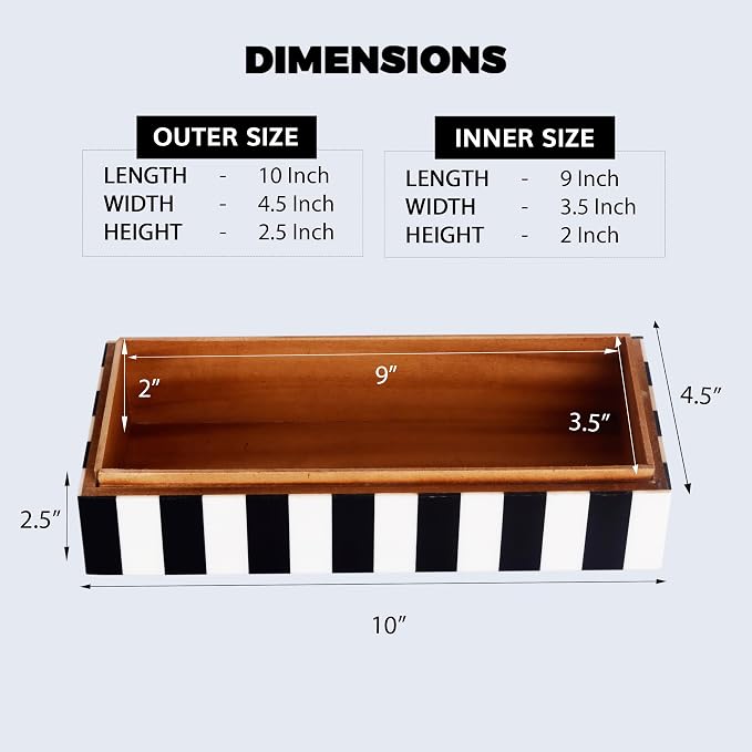 Handicrafts Home Decorative Storage Box with Lid, Black and White Decorative Box for Remote Controls, Coffee Table Storage Organizer, Keepsake Box for Living Room, Shelf & Hallway Decor, 10x4.5x2.5