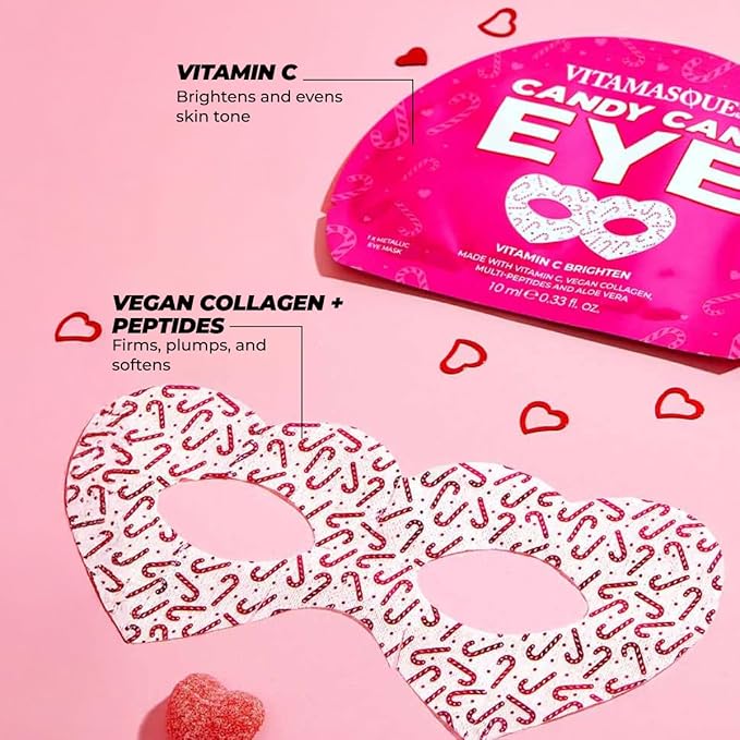 Vitamasques Candy Cane Vitamin C Eye Mask 3 Pack - Korean Skin Care Eye Mask with Aloe Vera to Reduce Puffy Eyes