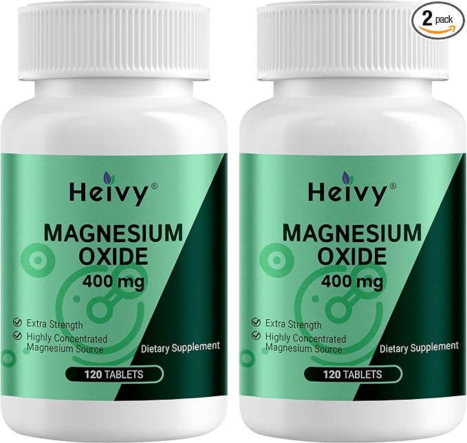 Heivy Magnesium Oxide 400mg, Magnesium Supplement for Muscle Recovery & Relaxation, Vegan, Made in USA, 240 Tablets