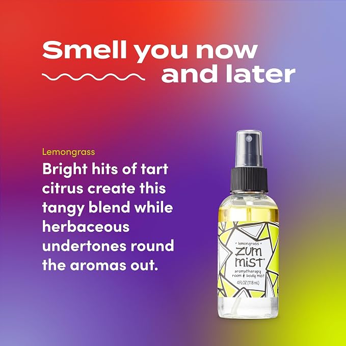 Indigo Wild Zum Mist Room & Body Spray - Aromatherapy Essential Oil Spray - Natural Body Mist & Room Spray - Lemongrass Scent - 4 fl oz (2 Pack)