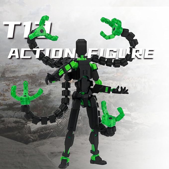 2PCS T13 Action Figure Already Assembled, 3D Printed Multi-Jointed Movable Robot 13 Action Figures Desktop Decorations for Game Lovers Toy, for Collectors Desktop Decorations (Black Green Red)