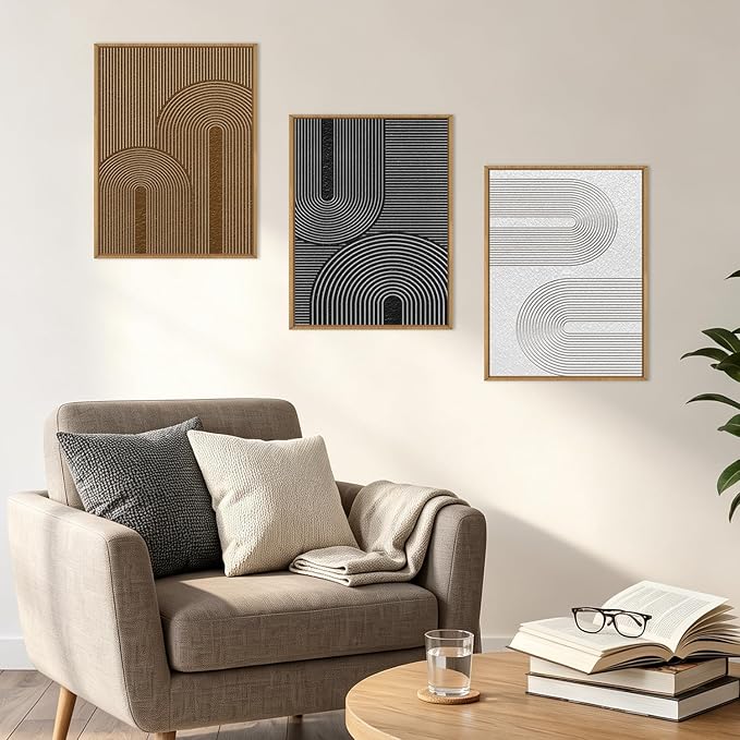 BINCUE Framed Dark Wall Art Geometric Artwork Abstract Modern Wall Decor for Living Room Bedroom Office 12x16 Inch Set of 3