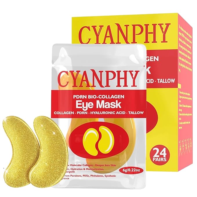 CYANPHY Under Eye Gel Masks with PDRN, Tallow, Collagen, Hyaluronic Acid, Peptides, 24k Gold Cooling Eye Patches for Dark Circles, Puffiness, Fine Lines Eye Mask Birthday Gift (24 Pairs)