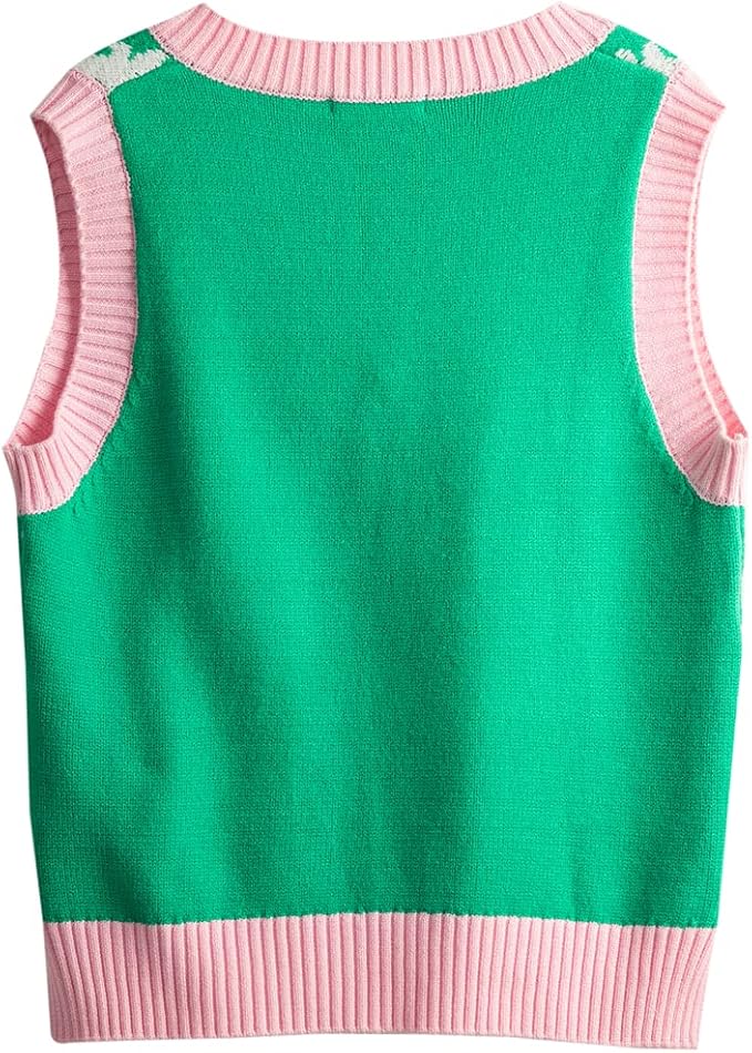 Women's Sweater Vest,Y2K Sleeveless Pattern Preppy Style Knitted Crop Tank Top for Girl