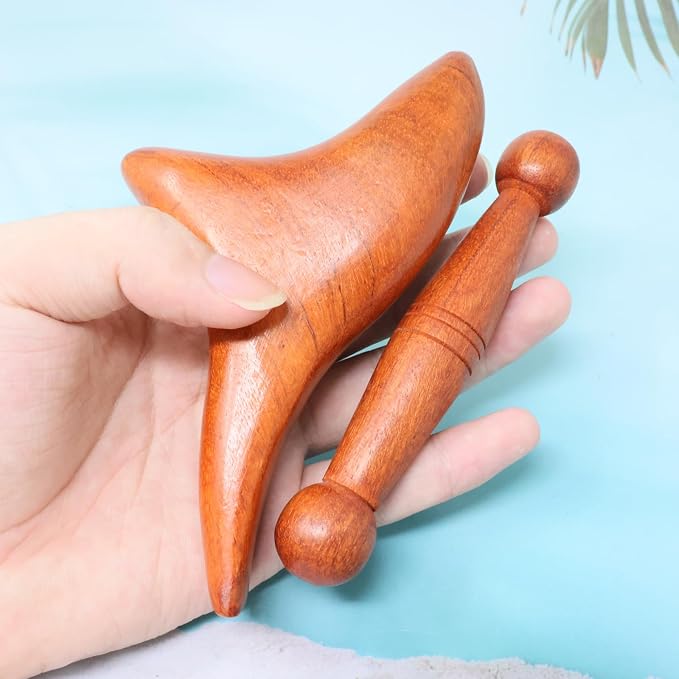 Honbay 2PCS Reflexology Tools Wood Body Massage Tools Triangle Massager Wooden Gua Sha Board Scraping Board Foot Massage Stick Tool Head Neck Hand Waist Calf Leg Foot Massager (Rosewood)
