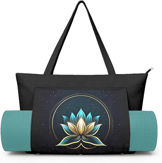 Yoga Bag for Women, Large Canvas Yoga Mat Tote Bag with Yoga Mat Carrier - Large Mat Pocket Fitness Tote for Pilates, Gym, Travel, Office & Beach