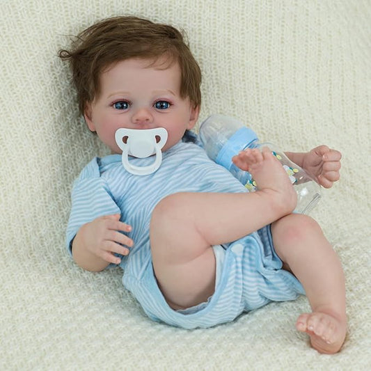 SCOM 18-Inch Reborn Baby Dolls Boy - Realistic Newborn Baby Doll, Lifelike Weighted Soft Body, Adorable Poseable Real Life Doll with Accessories – Gift for Kids Age 3+ & Collectors