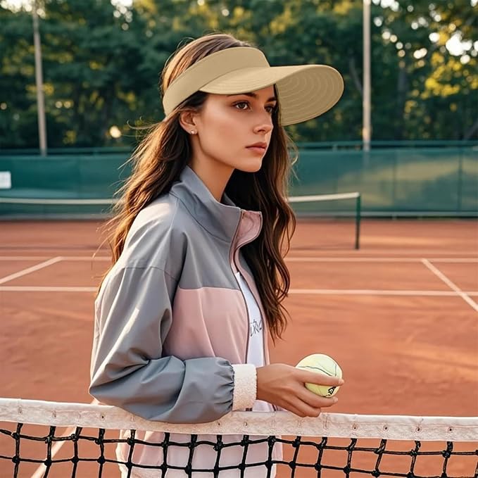 WANDER Sun Visor Hats for Women Wide Brim UV Protection Adjustable Large Golf Beach Cap Packable Travel Sport Visor
