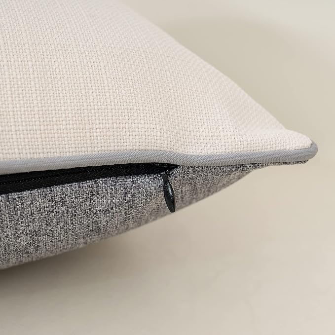 Patchwork Pillow Cover 20x20 Inch Luxury Cotton and Linen Cushion Cover Square Pillowcover for Couch Bedroom Living Room, Gray