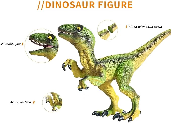 JR PARK 2Pcs Dinosaur Toys, 15.5″ Large Velociraptor Green Dinosaur Action Figure, Realistic Dinosaurs Toys Gifts for Boys Girls, Birthday Gifts Christmas Decor