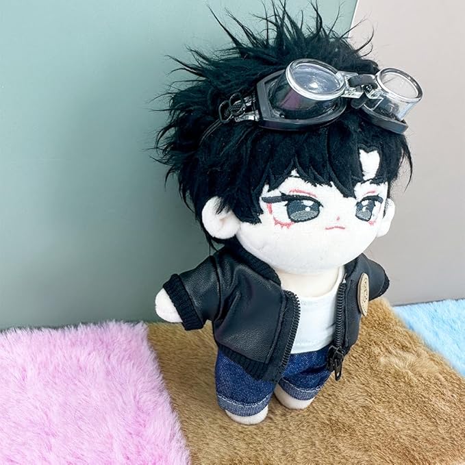 niannyyhouse 17cm Doll Clothes Jacket Jeans Vest Glasses Flight Suit 15cm Stuffed Doll Dress Up Accessories (Black+Gray)